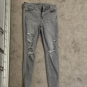 American Eagle Outfitters Women's Gray Ripped Skinny Jeans